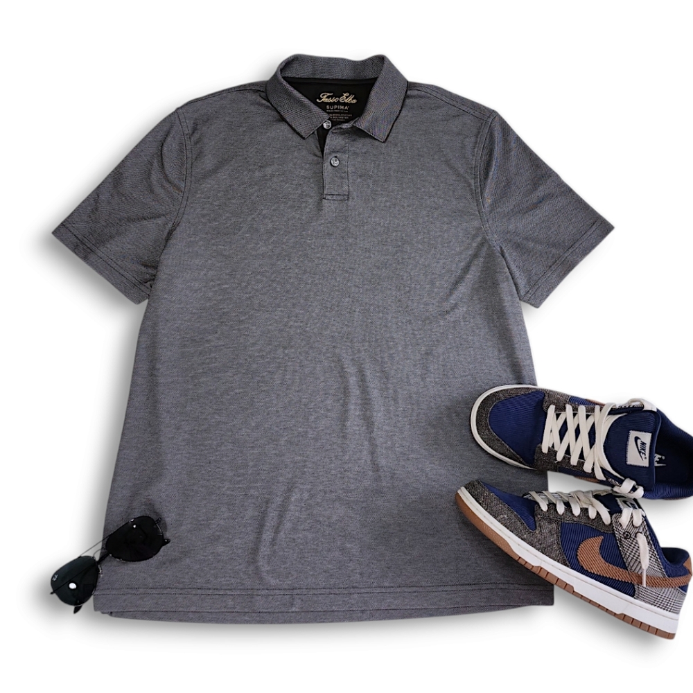 Tasso Elba Men's Polo Shirt Short sleeves Gray Supima Cotton Blend Stretchy (M)
